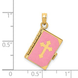 14K Pink Enameled 3-D Bible with Lord's Prayer and Moveable Pages Pendant REL154