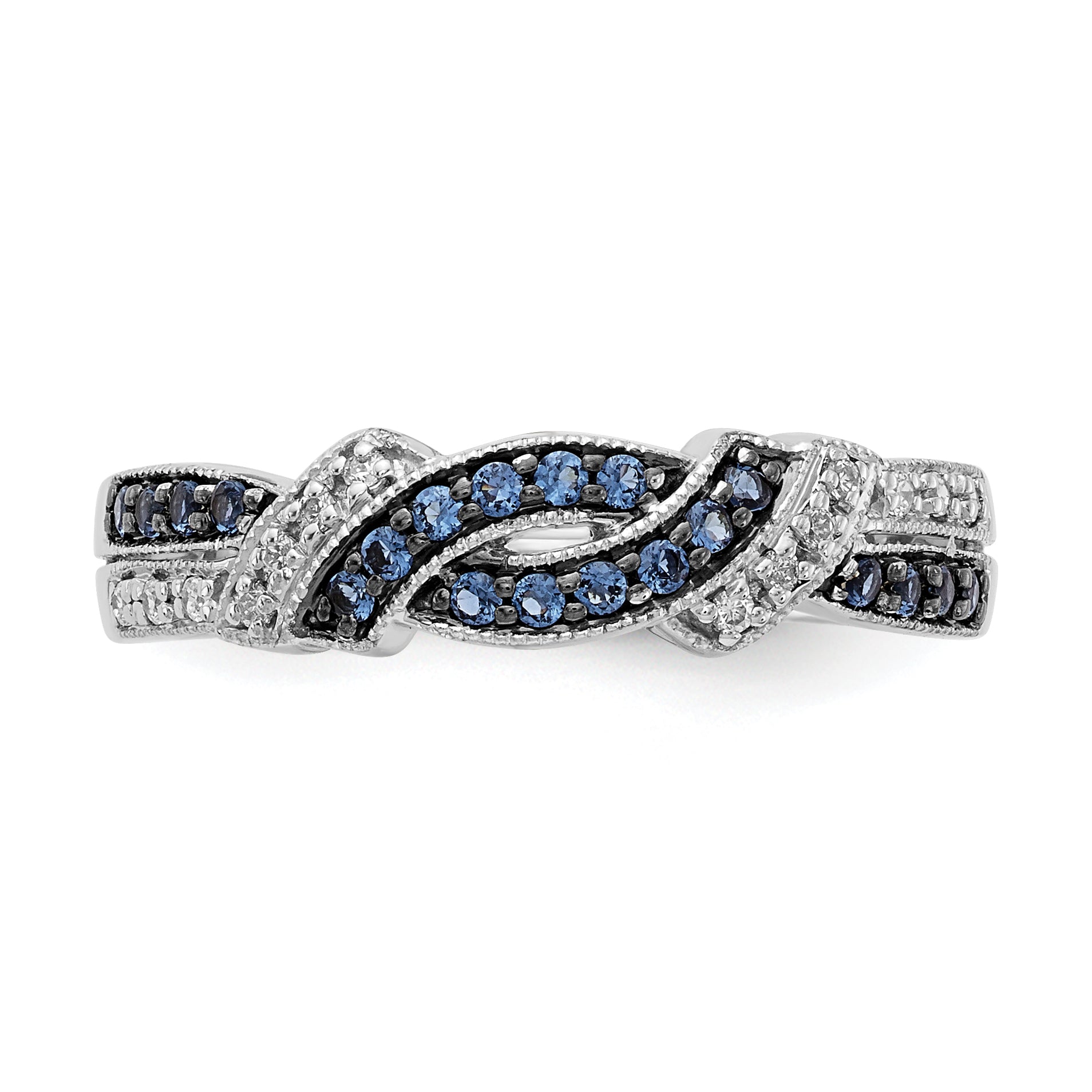 14k White Gold with Black Rhodium 1/4 carat White and Blue Diamond Swirl Ring RM5680