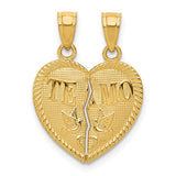 14k Two-piece Break-Apart Diamond-cut TE AMO Heart Pendants K5877