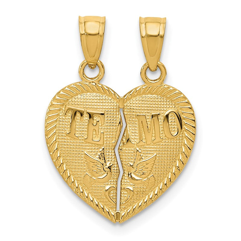 14k Two-piece Break-Apart Diamond-cut TE AMO Heart Pendants K5877