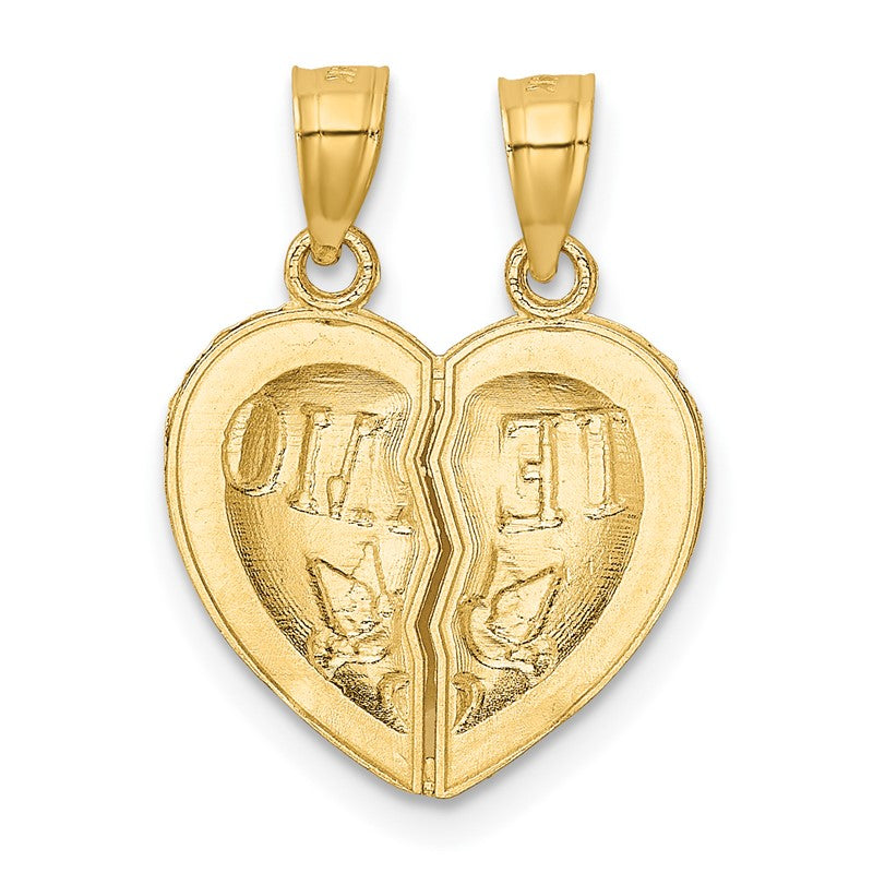 14k Two-piece Break-Apart Diamond-cut TE AMO Heart Pendants K5877