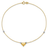14k Two-tone Polished Puffed Heart with Beads 10 inch Anklet ANK48
