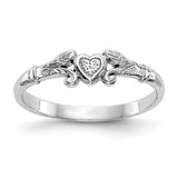 14K White Gold Textured Mini Heart Size 1 Baby / Childs Ring K5794