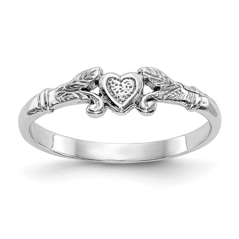 14K White Gold Textured Mini Heart Size 1 Baby / Childs Ring K5794