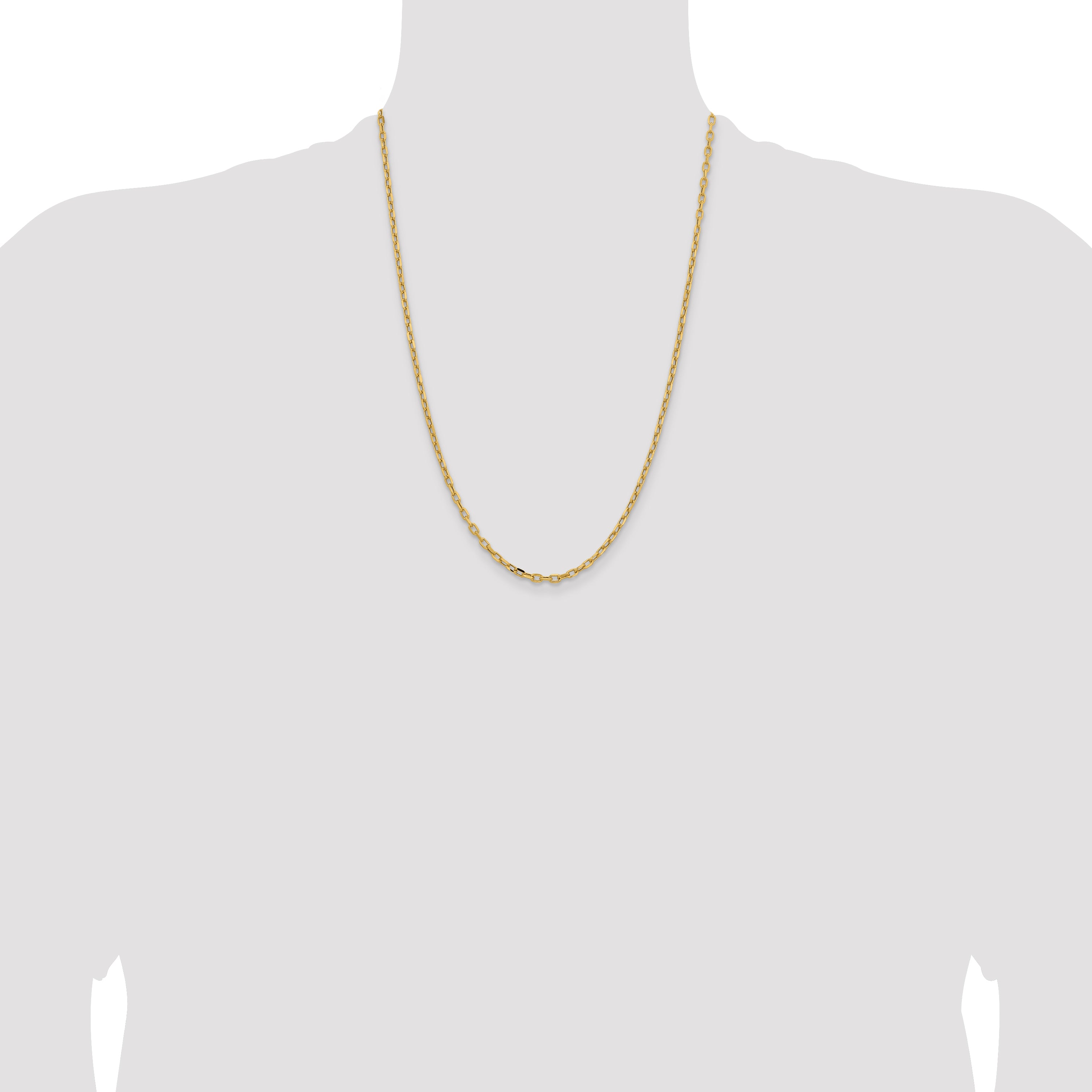 14K Yellow Gold 26 inch 3mm Semi-Solid Diamond-cut Open Link Cable with Lobster Clasp Chain BC189
