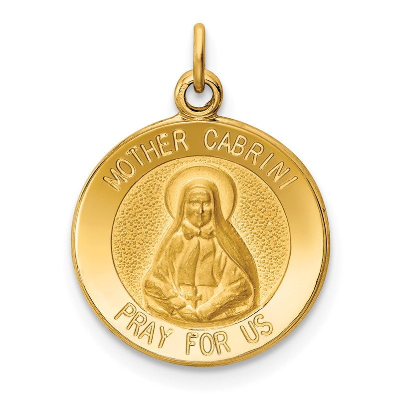 14k Polished and Satin Solid Mother Cabrini Medal Round Charm XR405