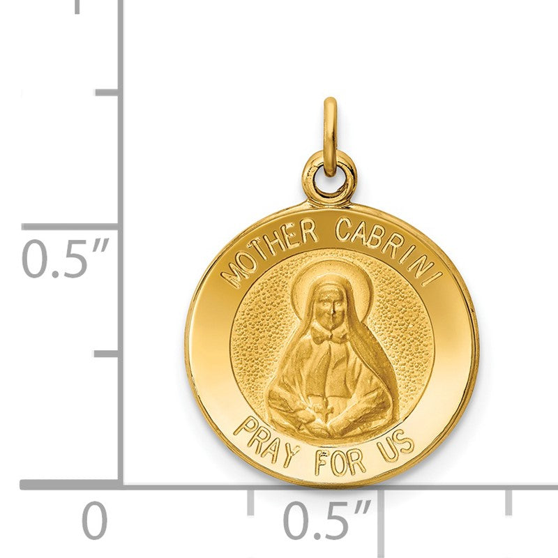 14k Polished and Satin Solid Mother Cabrini Medal Round Charm XR405