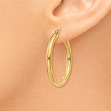 14K 3x30mm Polished Lightweight Tube Hoop Earrings T936L