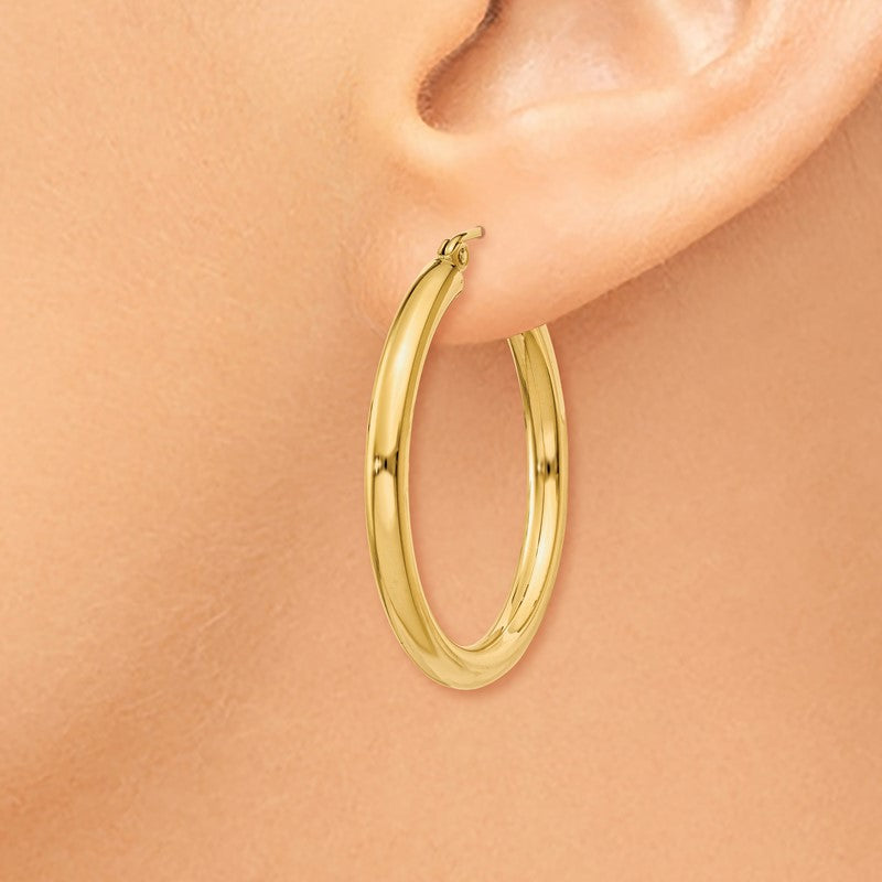 14K 3x30mm Polished Lightweight Tube Hoop Earrings T936L