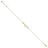 14K Two-tone Diamond-cut and MOM Puffed Heart 9 inch Plus 1 inch Extender - Total 10 inch Anklet ANK254