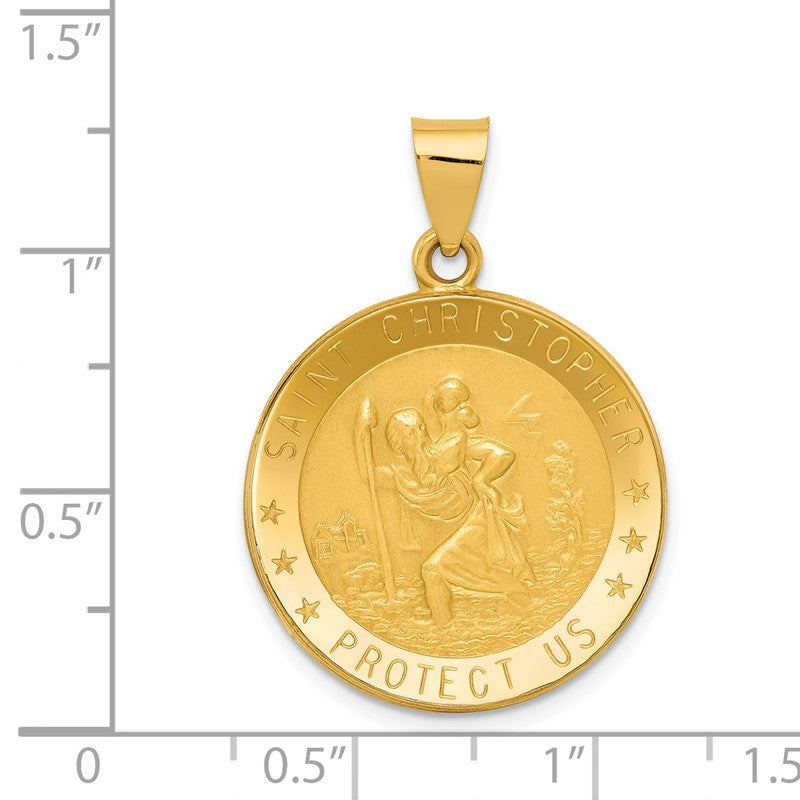 14k Polished and Satin Hollow Saint Christopher Medal Round Pendant REL137