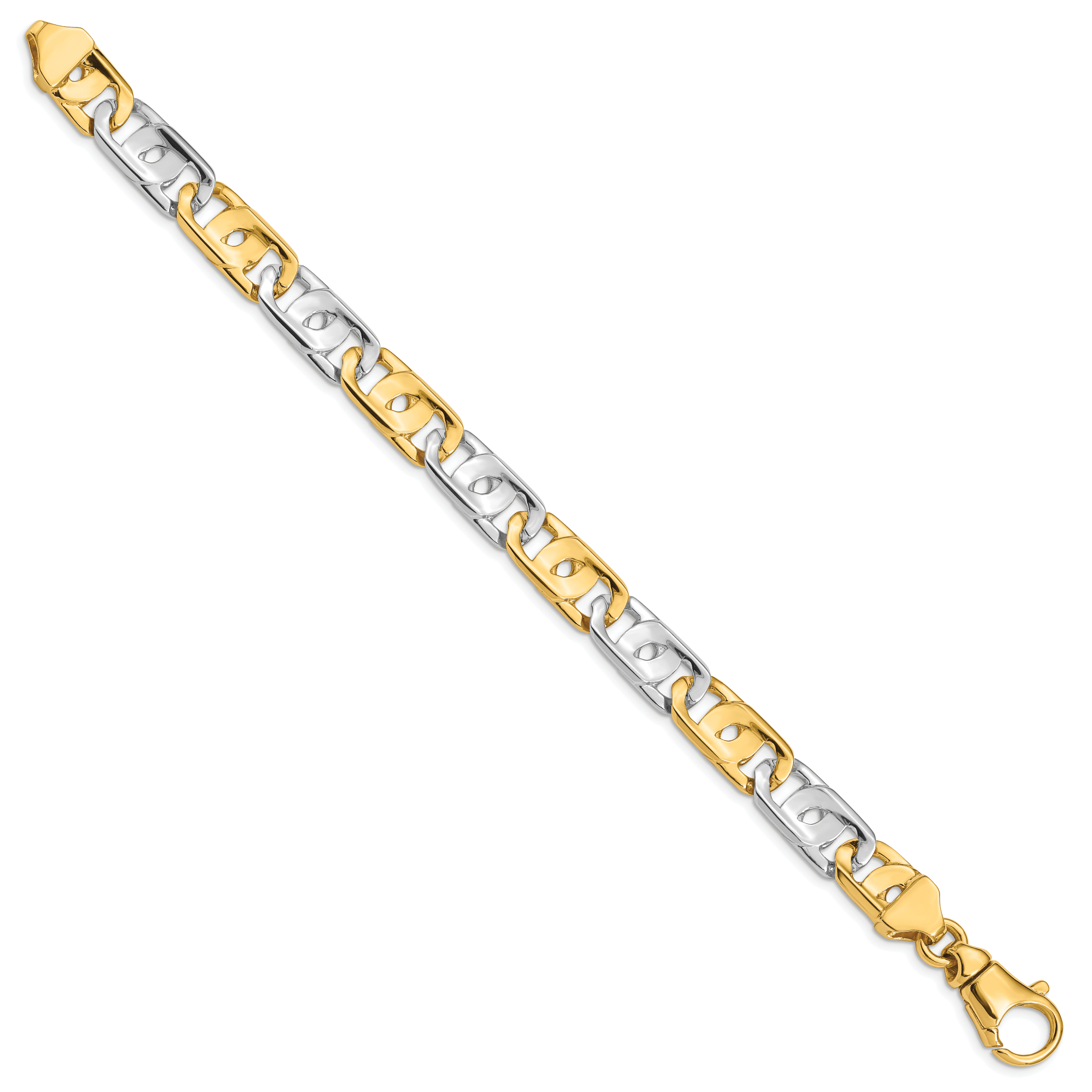 14K Two-tone 20 inch 10mm Hand Polished Fancy Link with Fancy Lobster Clasp Chain LK533