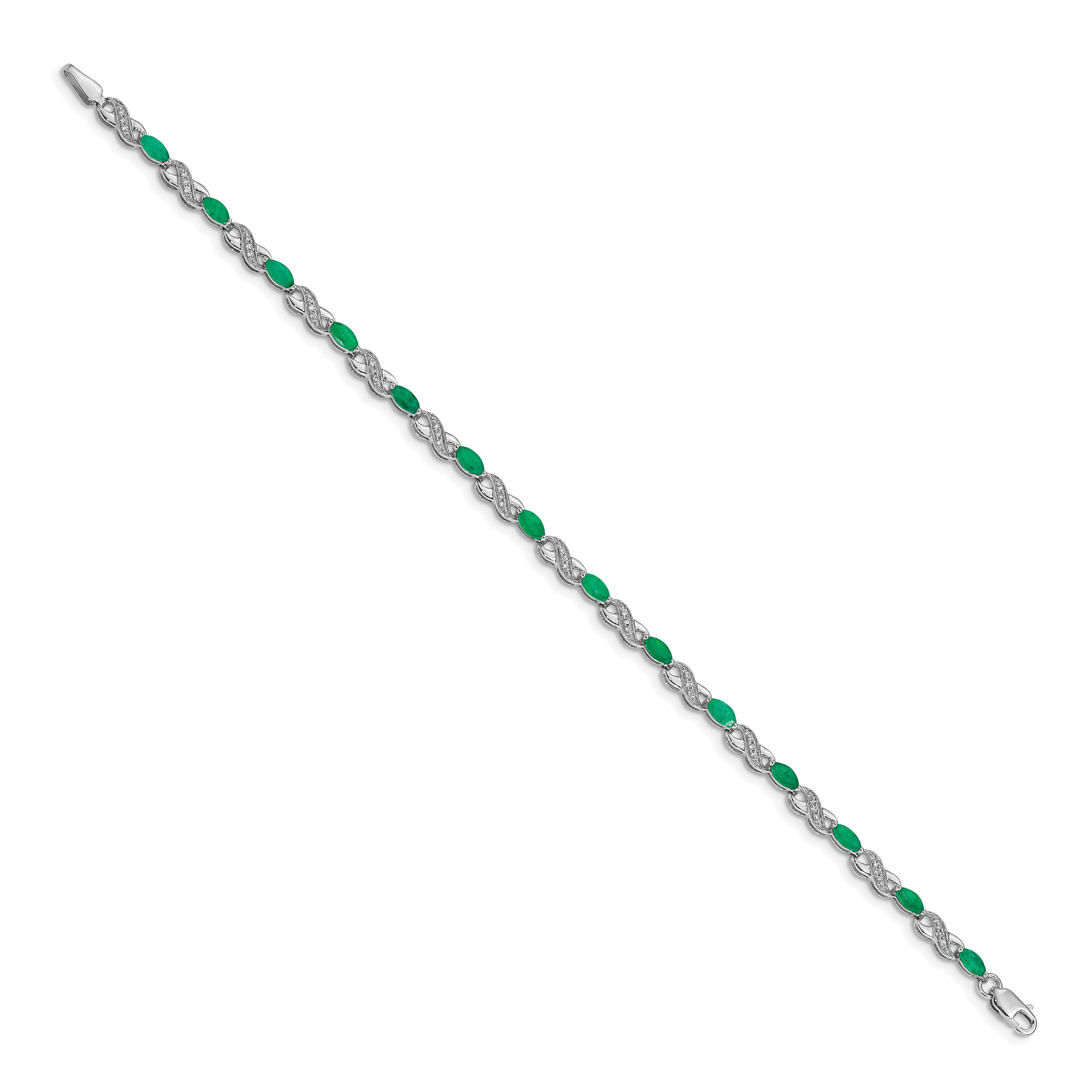 14k White Gold Complete Diamond and Oval Emerald Infinity 7.25 inch Bracelet BM4485