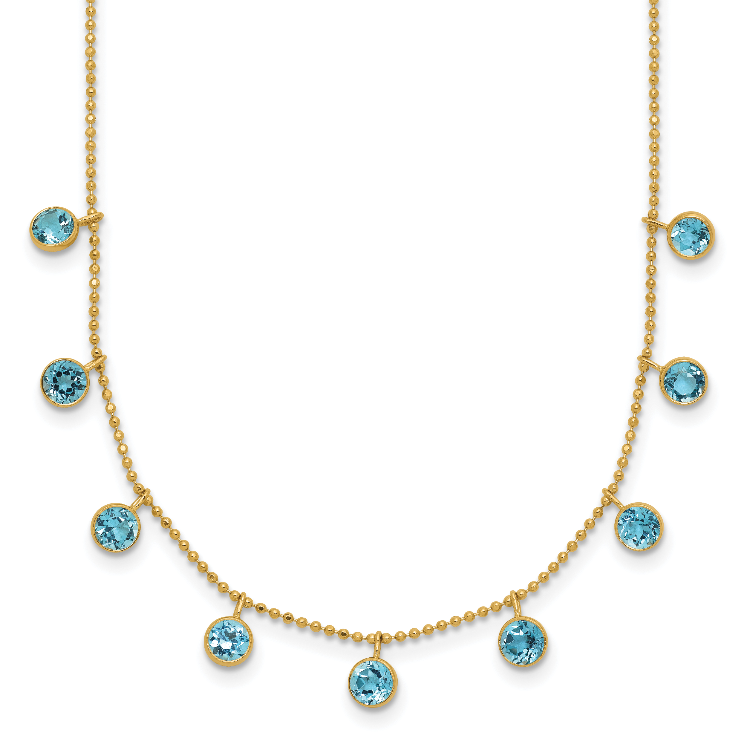 14k Blue Topaz Dangles 16 inch Necklace Plus 2 inch Extender XF2642