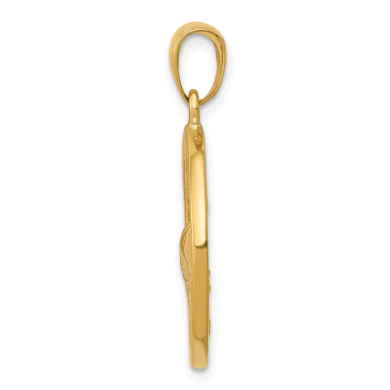 14k Whale Tail in Circle with Waves Pendant C3429