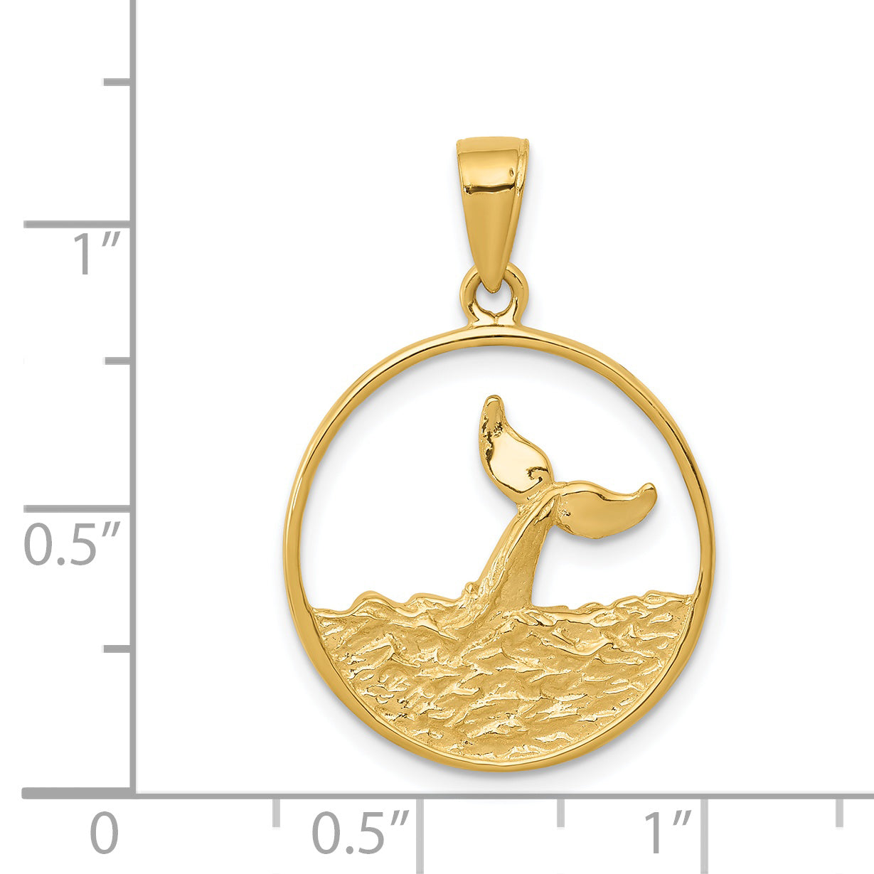14k Whale Tail in Circle with Waves Pendant C3429
