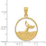 14k Whale Tail in Circle with Waves Pendant C3429