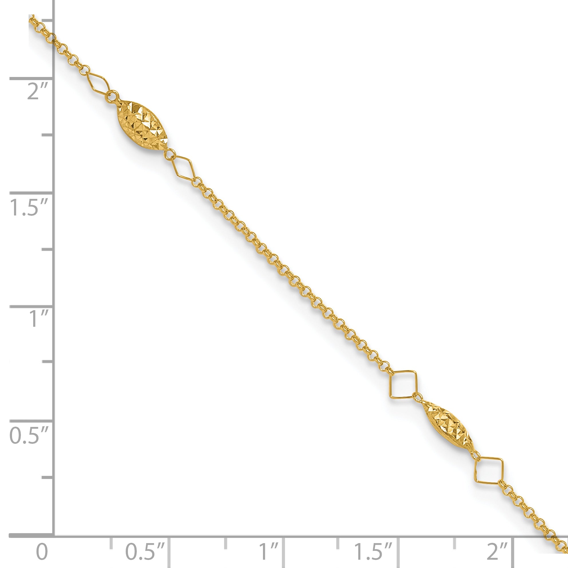 14K Diamond-cut Rice Puff Beads 4-Station 9 inch Plus 1 inch Extender - Total 10 inch Anklet ANK272