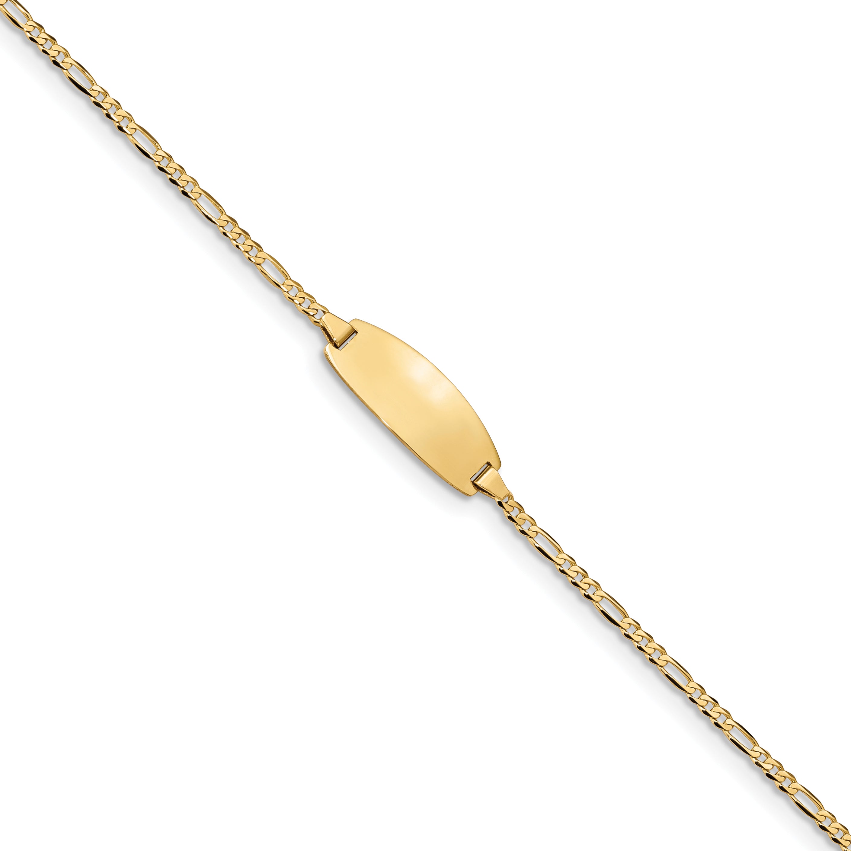 14k Polished Solid Chain/Solid Plate Figaro Link Oval 18.5x7.5mm Plate 5.5 inch Baby/Child ID Bracelet LID84