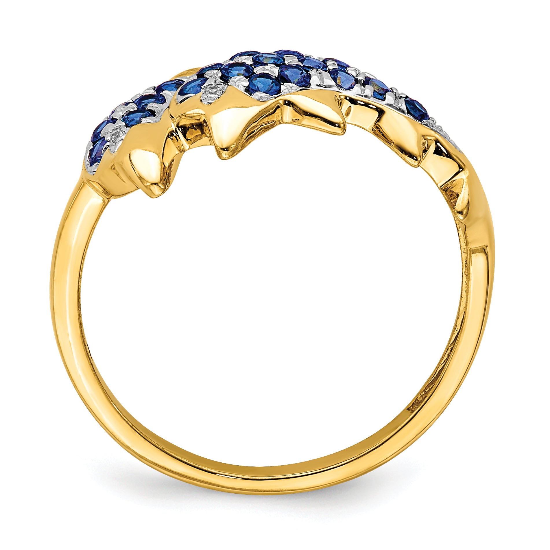 14k w/ Rhodium Diamond and Sapphire Dolphins Ring RM5779