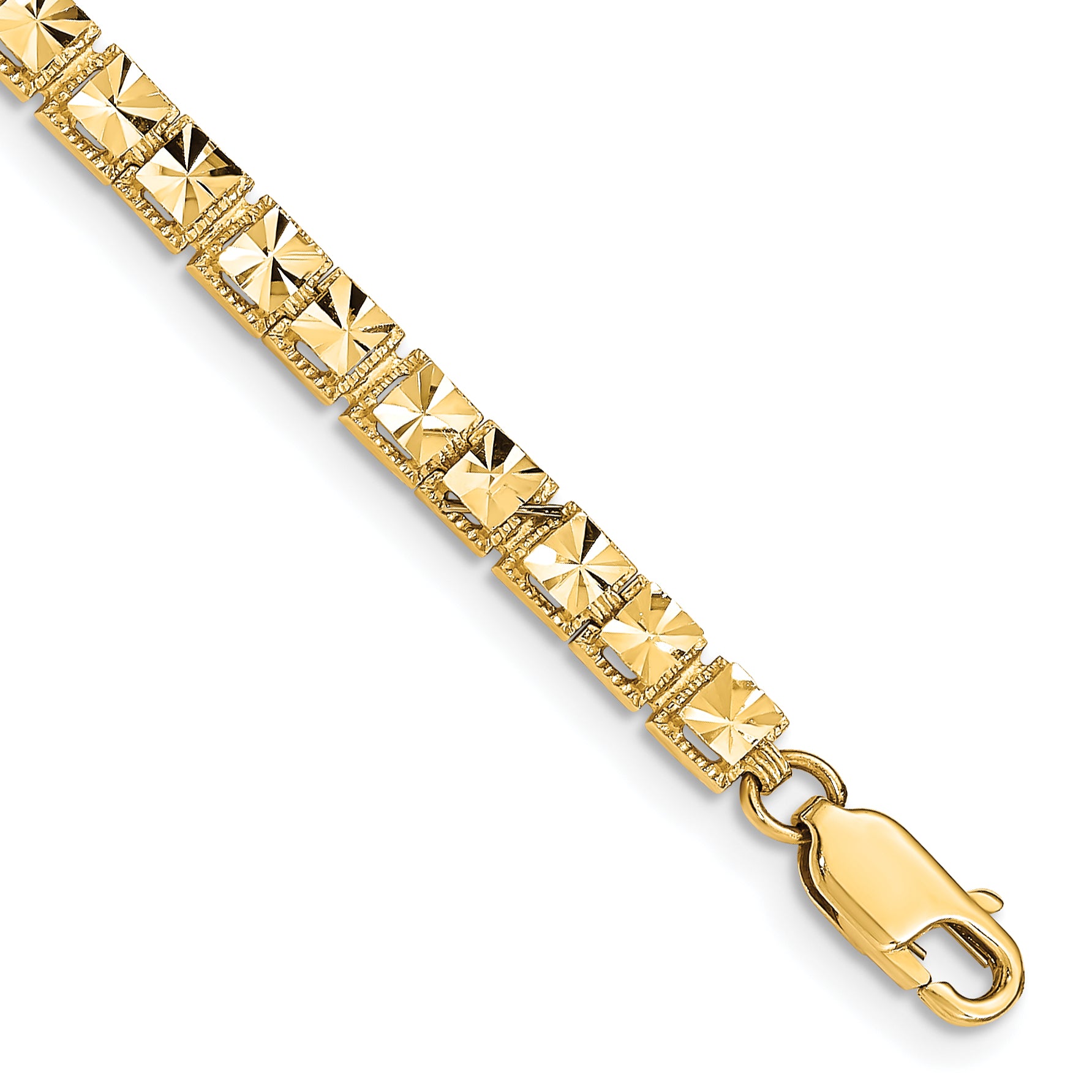 14K Polished 4mm Diamond-Cut Squares 7.25 inch Bracelet FB1538
