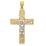 14K Two-Tone Diamond-cut Large Filigree Crucifix Pendant C4394