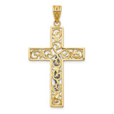 14K Two-Tone Diamond-cut Large Filigree Crucifix Pendant C4394