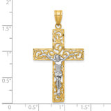 14K Two-Tone Diamond-cut Large Filigree Crucifix Pendant C4394