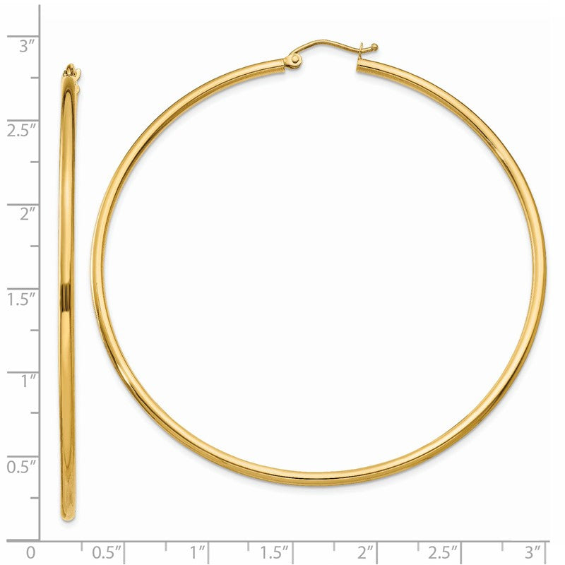 14k 2x65mm Polished Tube Hoop Earrings T924