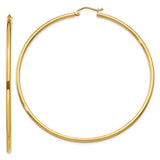 14k 2x65mm Polished Tube Hoop Earrings T924