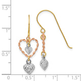 14k Tri-color Diamond-cut Heart Dangle French Hook Earrings TL966