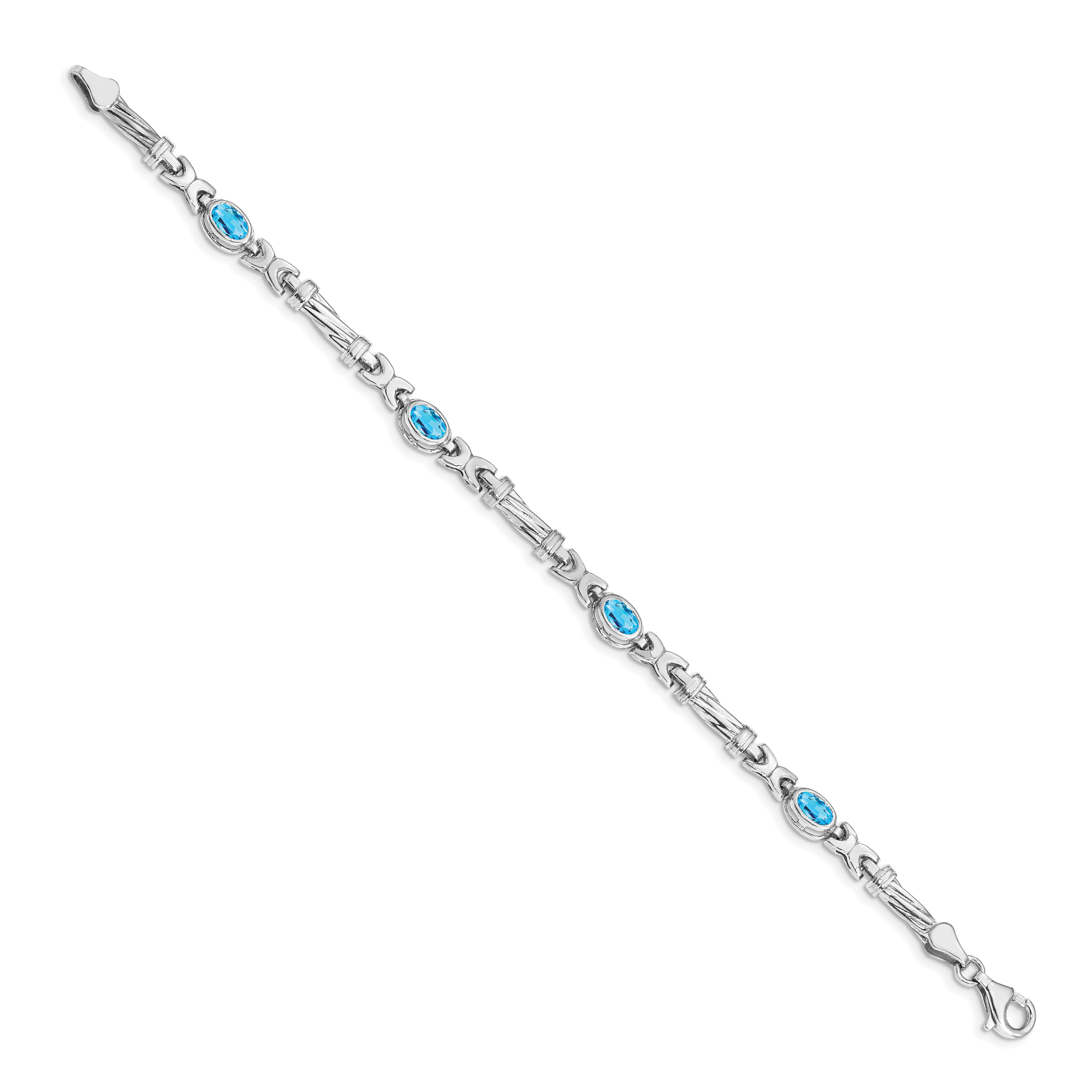 14k White Gold Complete Oval Amethyst Fancy Link 7 inch Bracelet BM4497