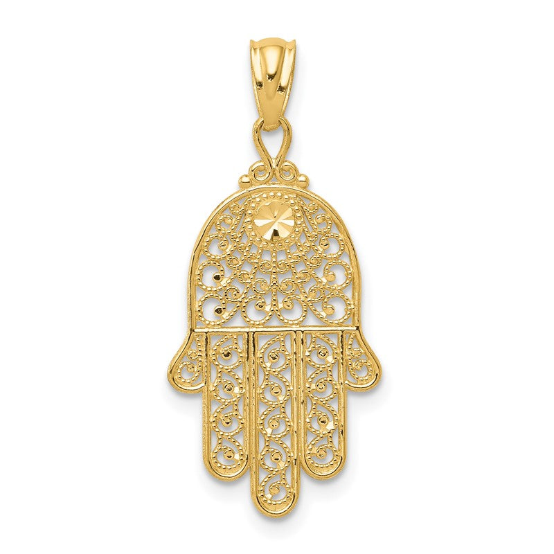 14k Hamsa Hand of God Filigree Pendant XR1398