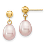 14k 7-8mm Purple Rice Freshwater Cultured Pearl Dangle Post Earrings XF279E