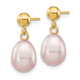14k 7-8mm Purple Rice Freshwater Cultured Pearl Dangle Post Earrings XF279E