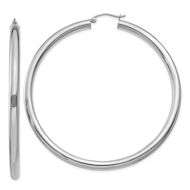 14K White Gold 4x65mm Polished Lightweight Tube Hoop Earrings T866L