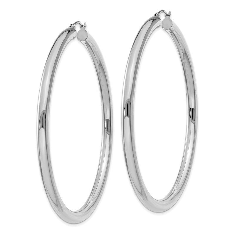 14K White Gold 4x65mm Polished Lightweight Tube Hoop Earrings T866L