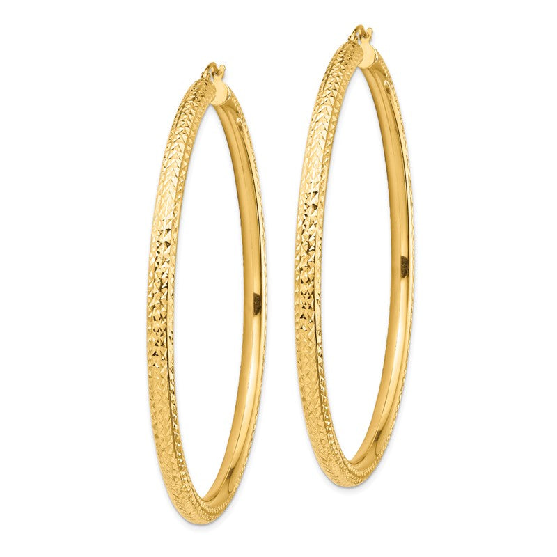 14k 4x70mm Diamond-cut Lightweight Round Tube Hoop Earrings TC1020