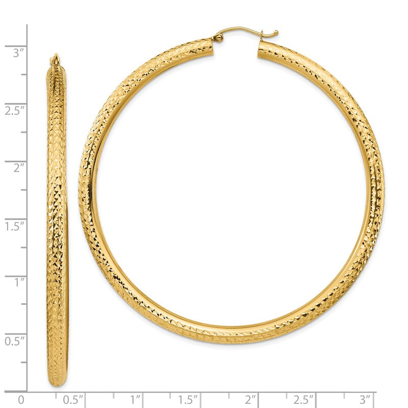 14k 4x70mm Diamond-cut Lightweight Round Tube Hoop Earrings TC1020