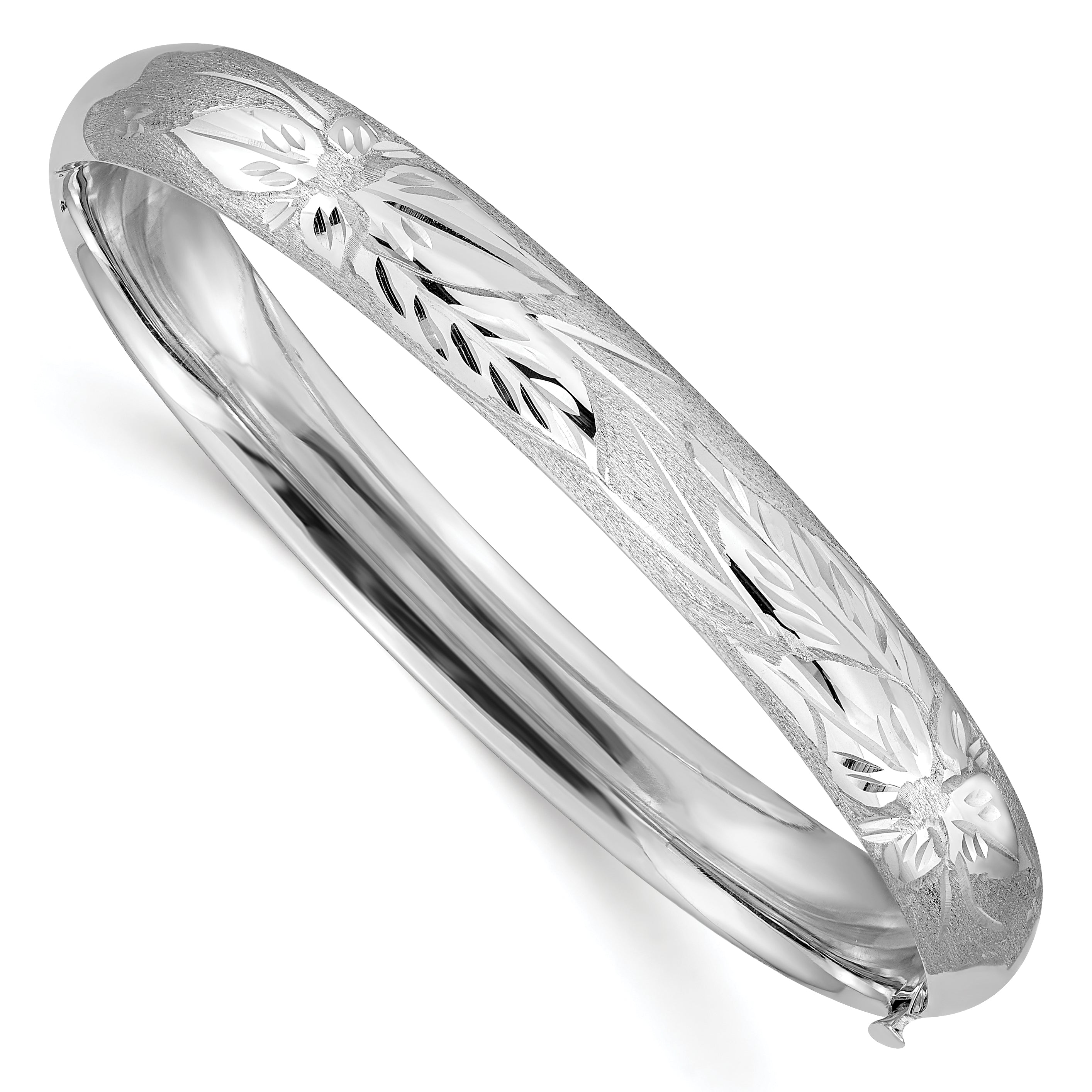 14k 5/16 White Gold Florentine Engraved 8.00mm Hinged Round Bangle Bracelet WFE5/16