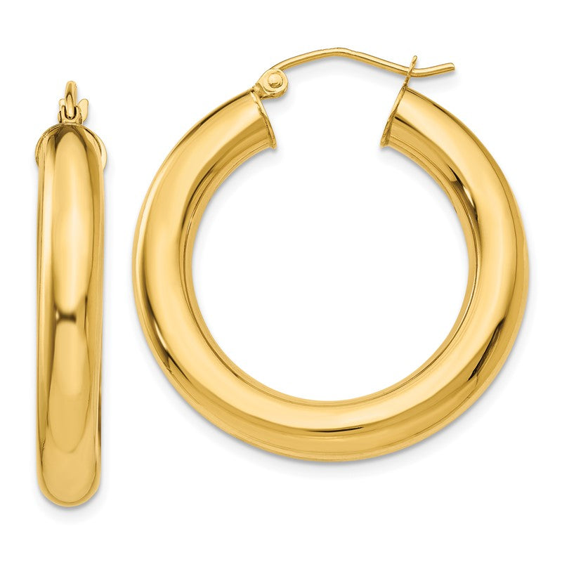 14k 5x30mm Polished Lightweight Tube Hoop Earrings T958L