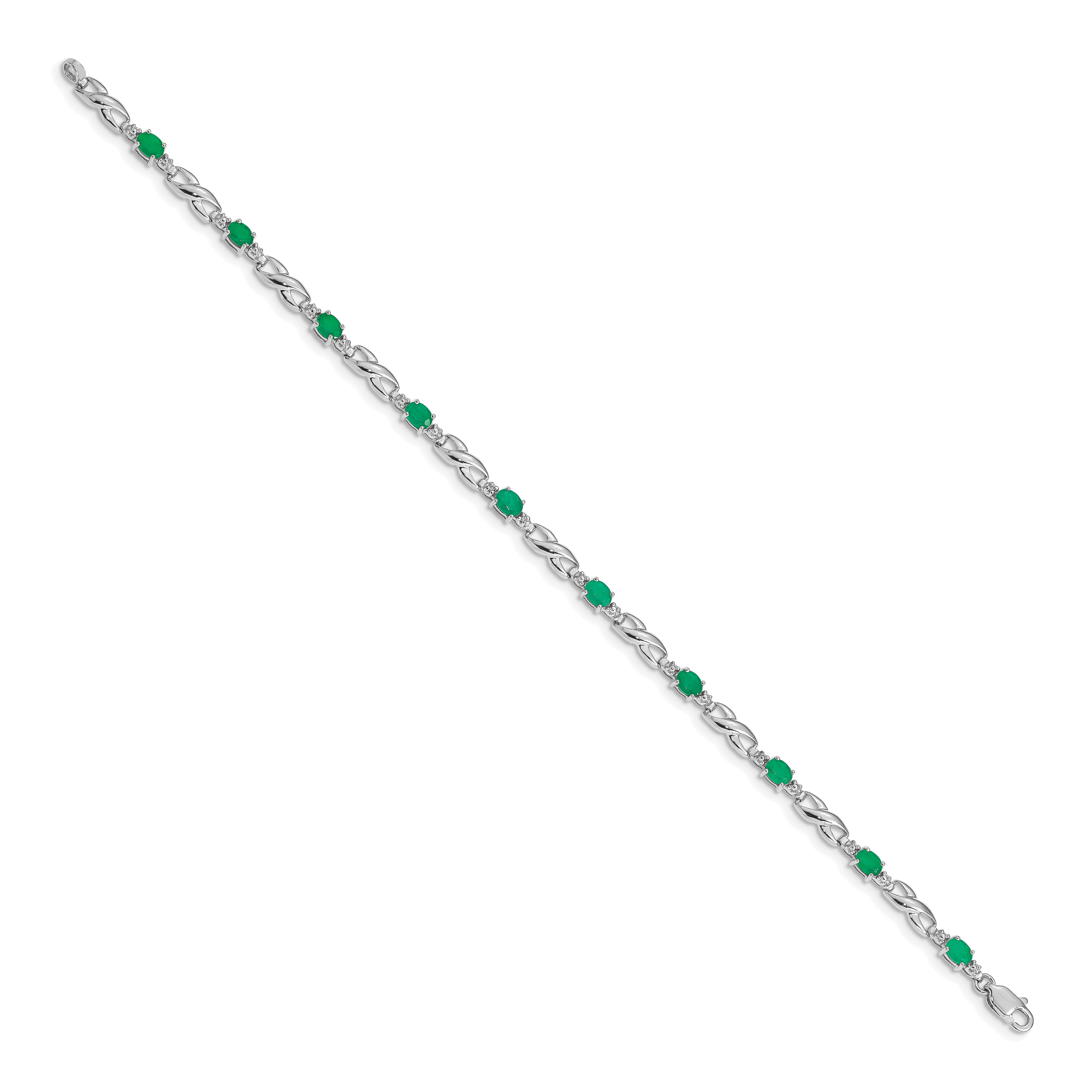 14k White Gold Complete Diamond and Oval Emerald Infinity Link 7.25 inch Bracelet BM4477