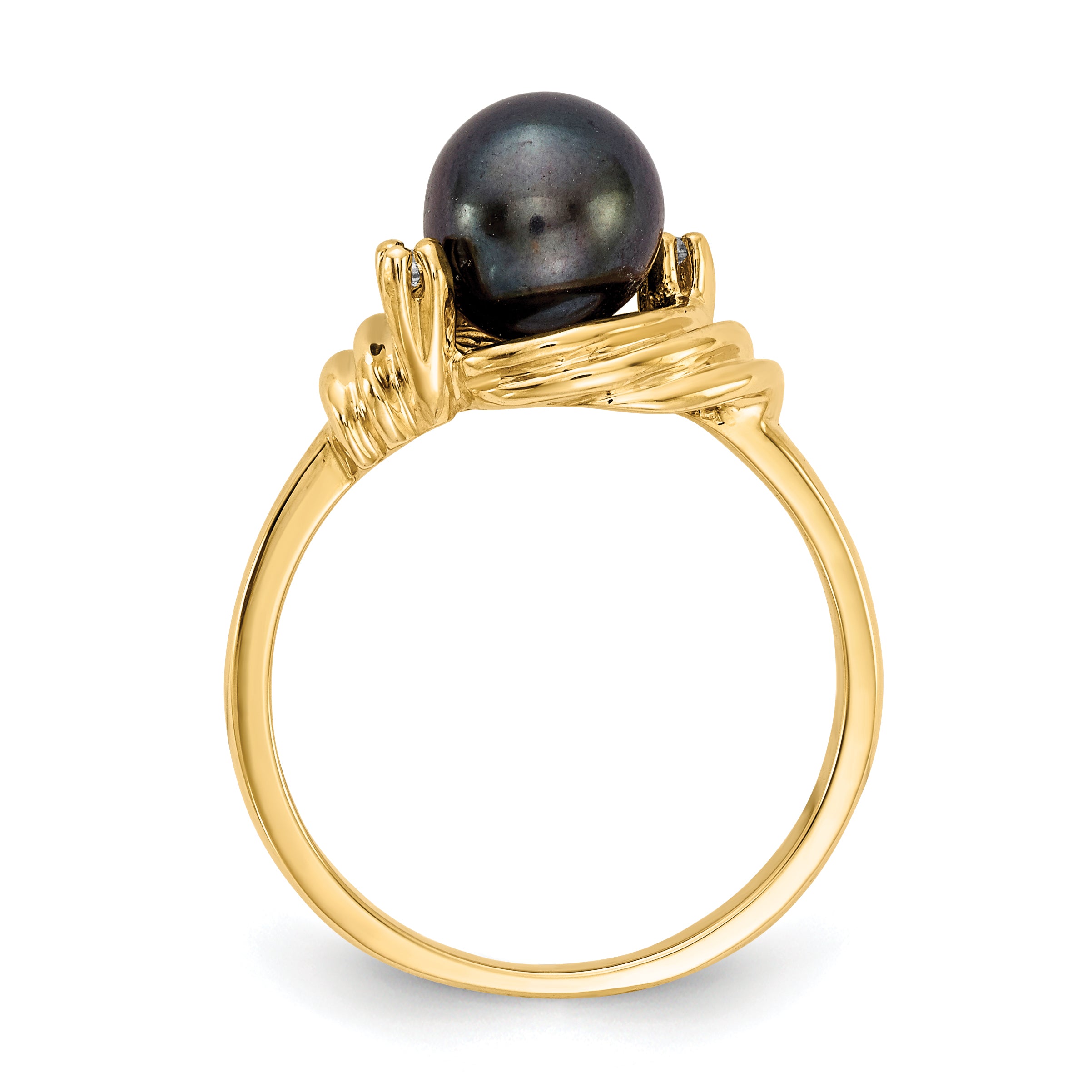 14k 7mm Black Freshwater Cultured Pearl and AA Diamond Ring Y1863BP/AA