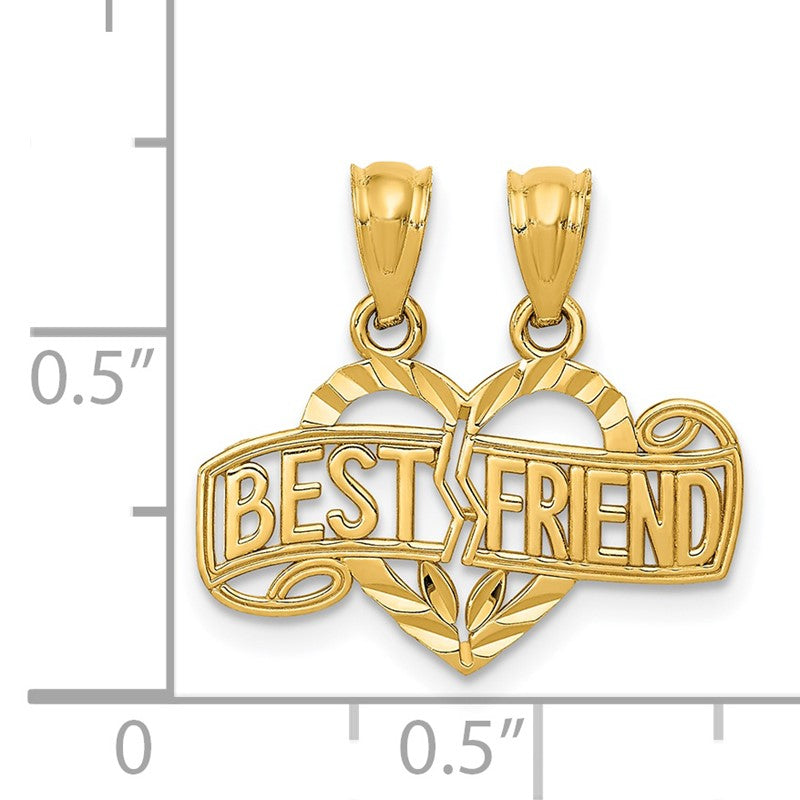 14k Diamond-cut 2-Piece Break-Apart BEST FRIEND Heart Pendant K5882