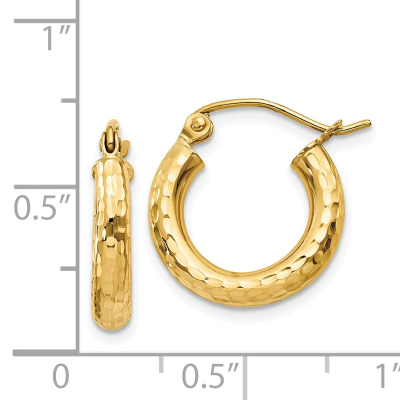 14k 3x16mm Diamond-cut Round Tube Hoop Earrings TC267