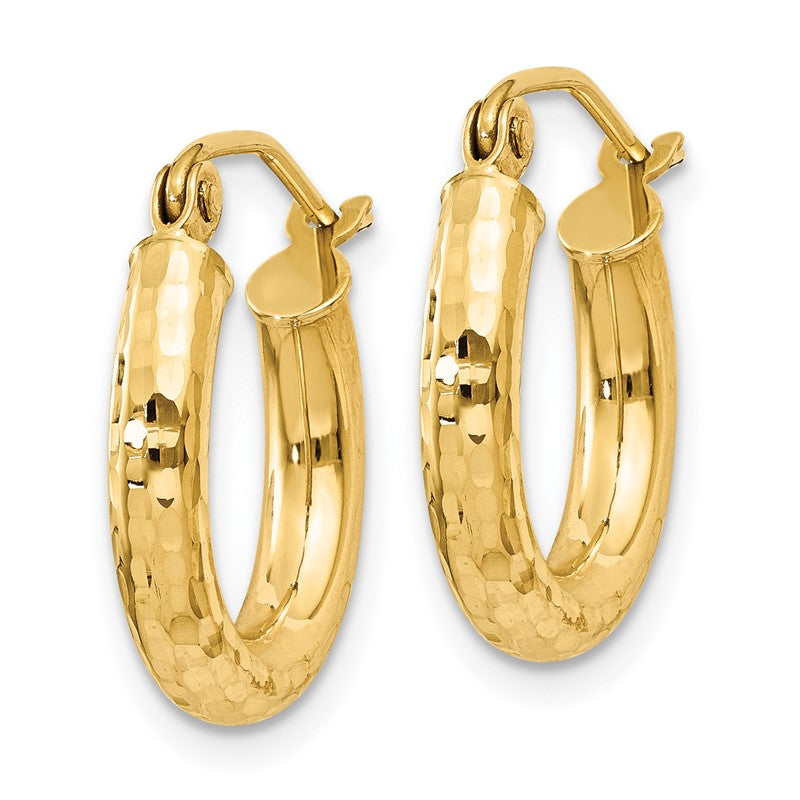 14k 3x16mm Diamond-cut Round Tube Hoop Earrings TC267