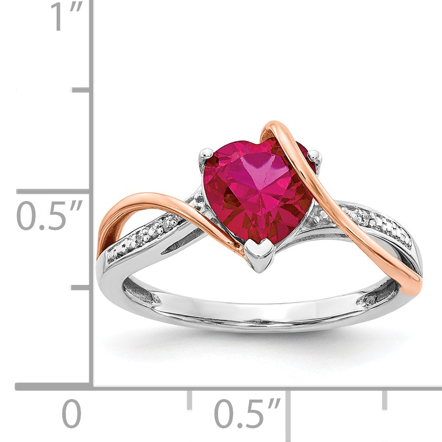 14k Two-tone Diamond and 7mm Ruby Heart Twist Ring RM4337