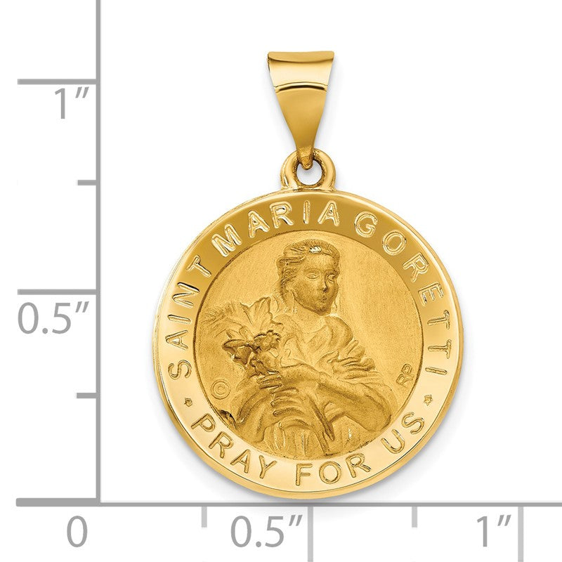 14K Polished and Satin Hollow St. Maria Goretti Medal Round Pendant XR1692