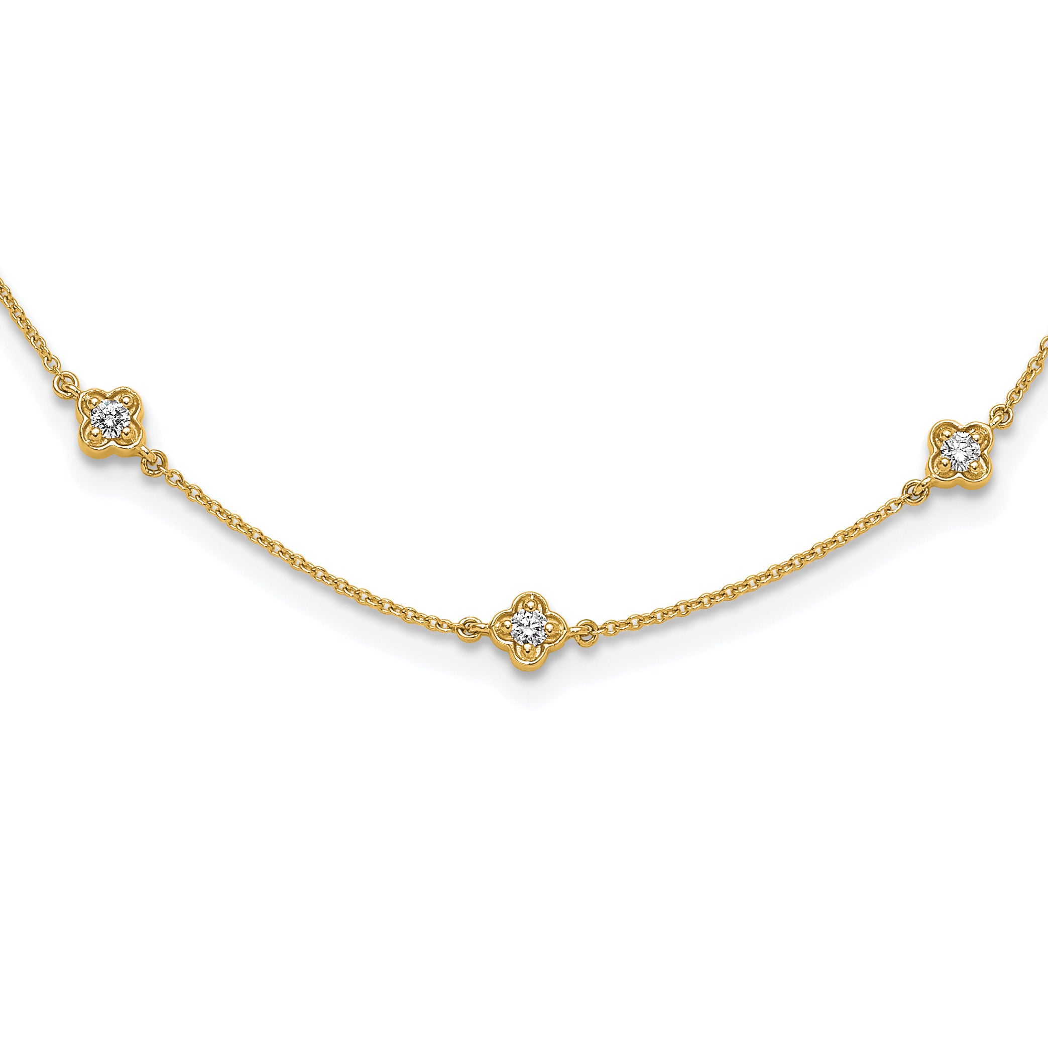 14k White Gold Complete 1/2 carat Diamond Quatrefoil Design 9-Station 18 inch Necklace PM3753