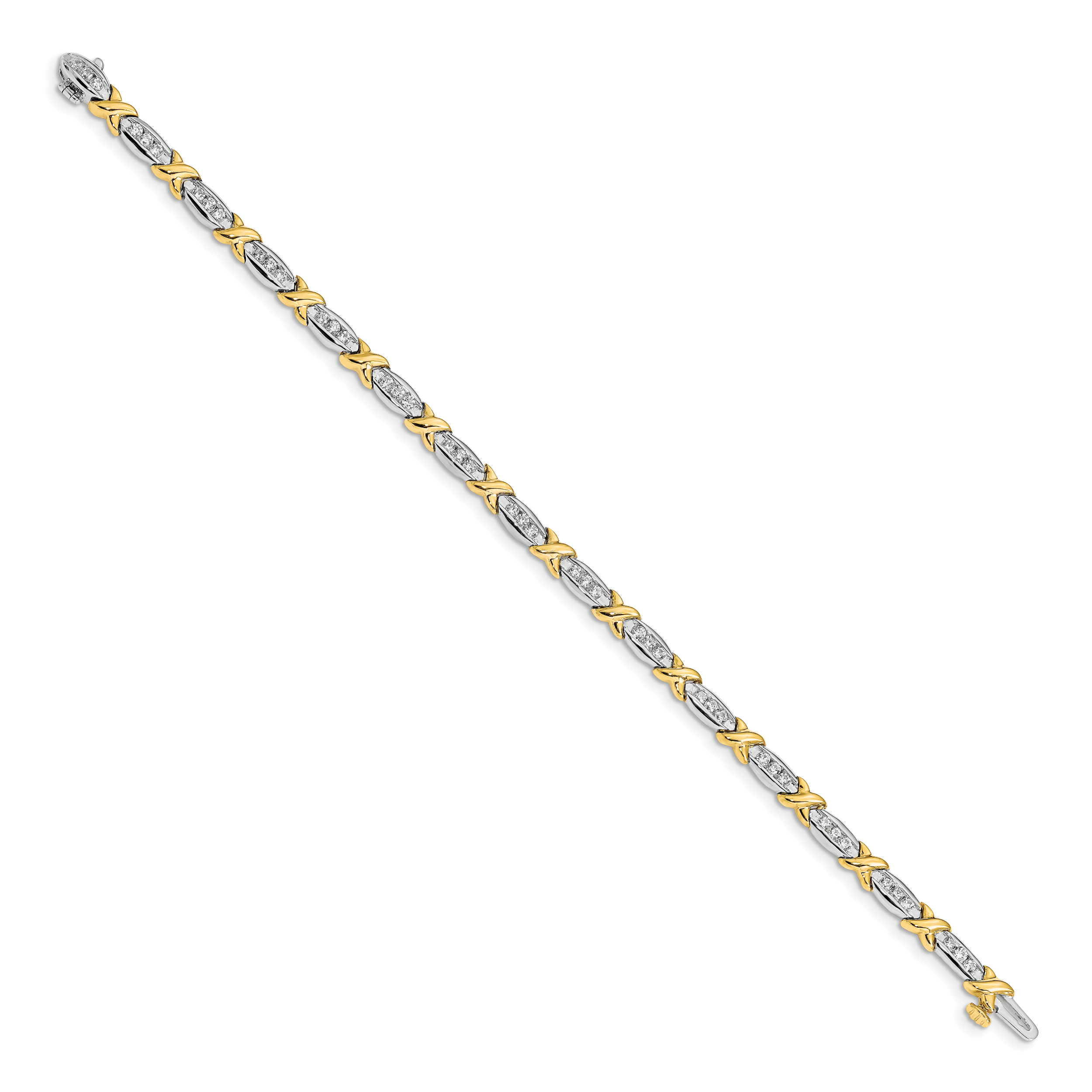 14k Two-tone Polished Complete 1 carat Diamond X-design 6.5in Bracelet BM4618